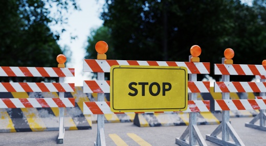 stop sign with traffic barrier road 3d rendering